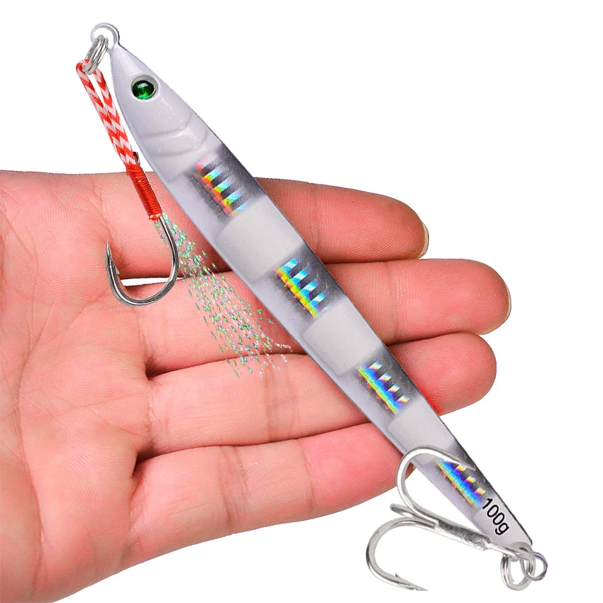 5 Stück langsam lange Metall-Jig-Angelköder, 17 g, 21 g, 28 g, 40 g, 60 g, gegossen, Jigging-Köder, künstlicher Shore-Fisch-Köder, Seebarsch-Angeln – Detail 4
