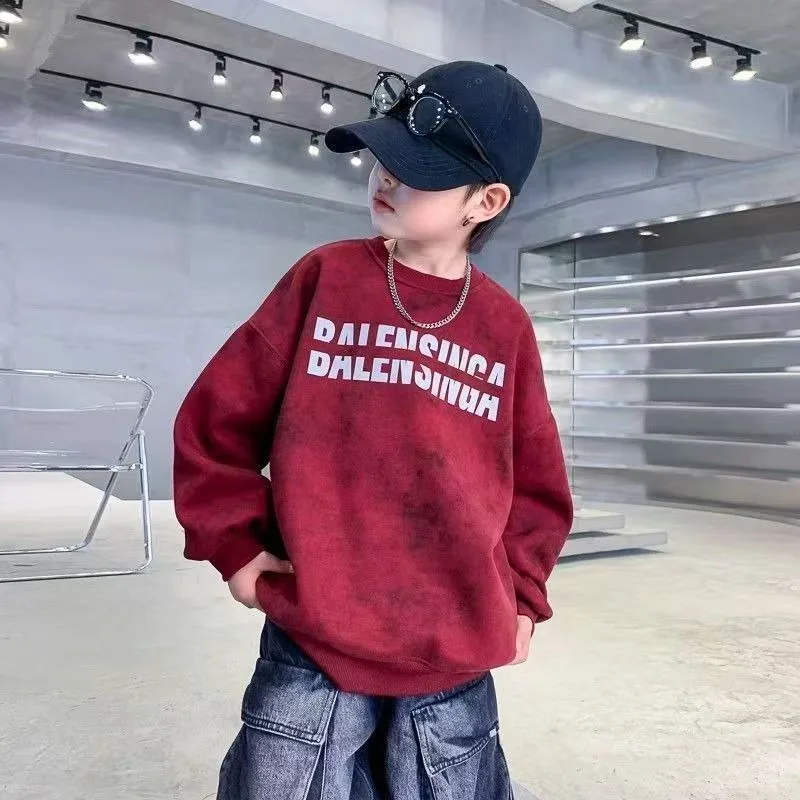 

Boys' Medium-Large New Arrival No Hood Crewneck Tie-Dye Stylish Layering Top Sweatshirt for Spring/Autumn Casual