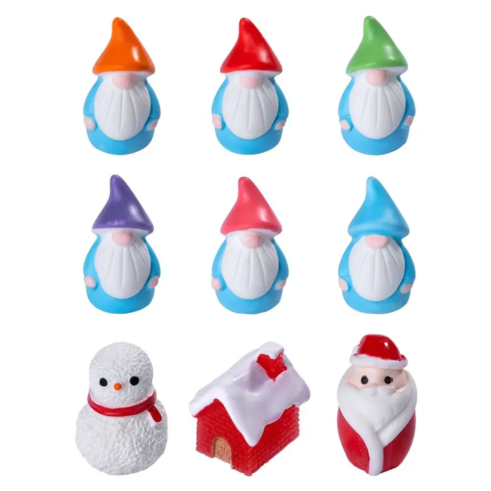 10pcs Cute Mini Santa Claus Figurines Resin Crafts Cartoon Snowman House Figurines DIY Merry Christmas Decoration