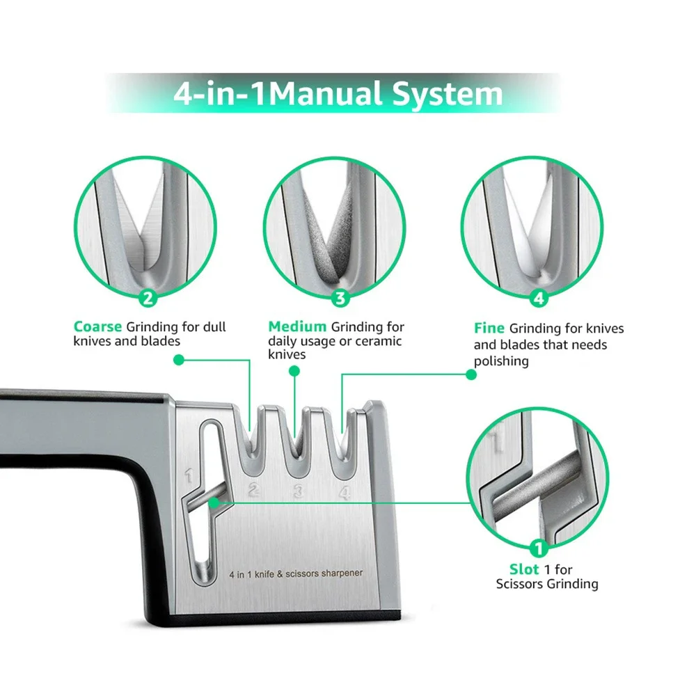 STONEGO-Aiguiseur de couteaux en 4 étapes, pierre à aiguiser de cuisine professionnelle, broyeur de ciseaux, pierre à aiguiser opaque en tungstène, diamant et céramique