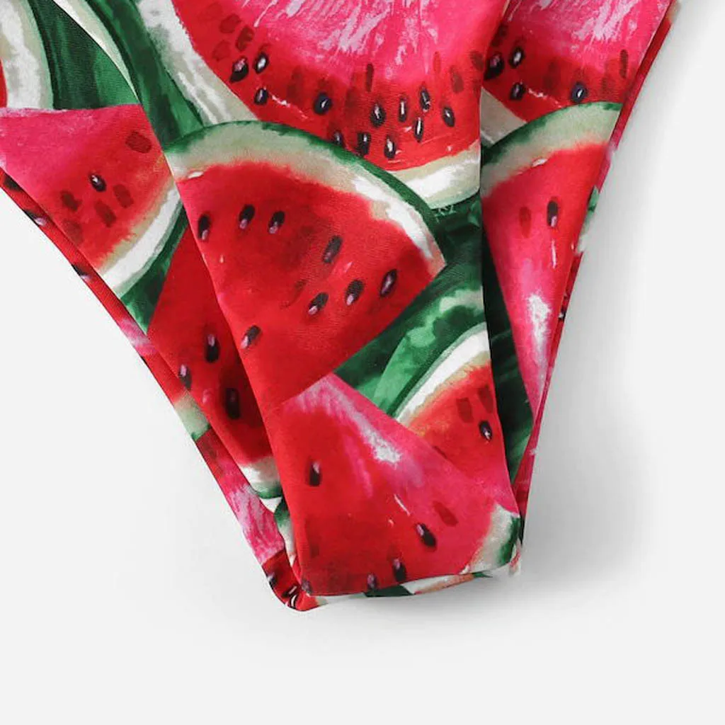 Women\'s Split Body Sexy Watermelon Printed Bikini Swimsuit Push-Up Swimwear Two Pieces Suits High Waist Strapless Bikini Sets