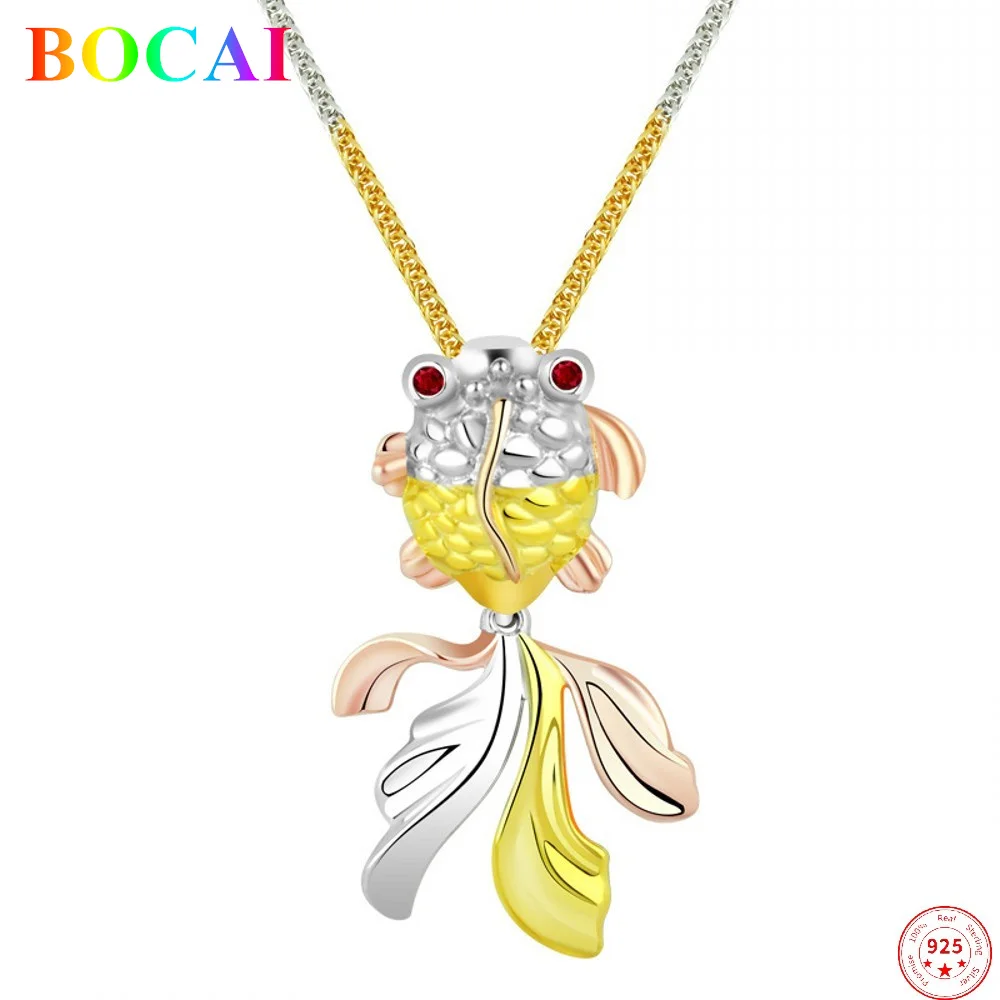 BOCAI Sterling Silver S925 Necklace for Women 2022 Christmas New Classic Colors Argentum Goldfish Pendant Neck Chain Jewelry