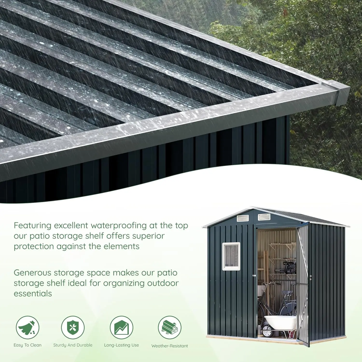 6X4X6.5 FT Compact Vertical Outdoor Steel Storage Shed with Lockable Doors Garden Backyard Patio Utility and Small Tool Storage