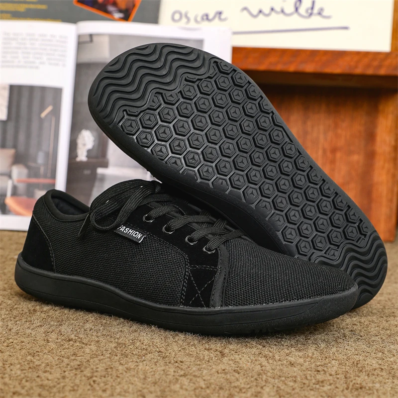 

Men's Wide Barefoot Shoes Unisex Wide Toe Running Casual Wide Feet Suitable Last Canvas Black Flat Bottomed Board Walking Shoes