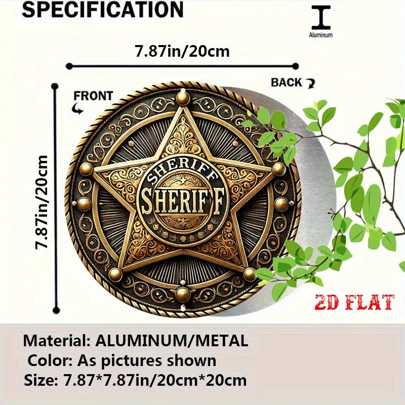 Vintage Sheriff Badge Metal Sign, Heavy Aluminum Western Decor for Home Garage Man Cave, Outdoor Indoor Use, Perfect Gift