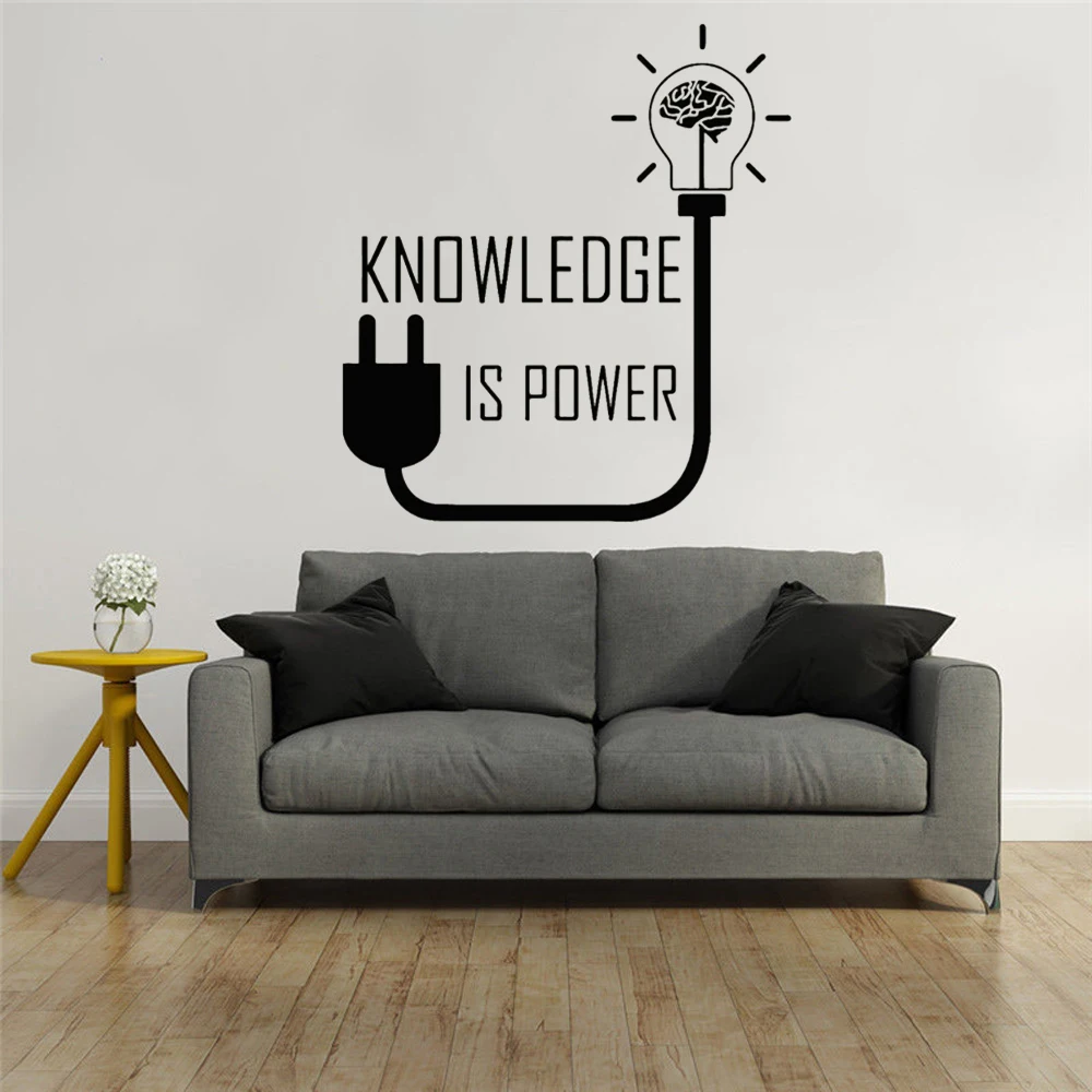 Book Room Wall Decal Knowledge Is Power Motivational Phrase Brain Pattern Vinyl Wall Stickers Home Decor Classroom School