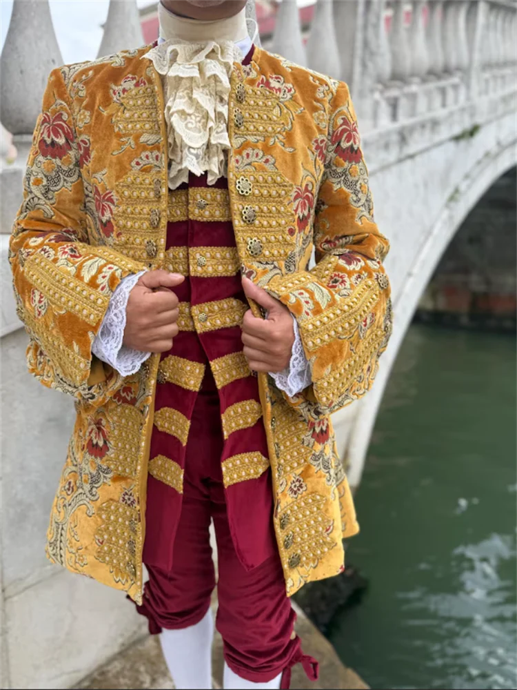 Traje rococó barroco de los años 1700, traje de esmoquin francés aristocrático histórico de Louis VI, vestido de baile lujoso para mascarada
