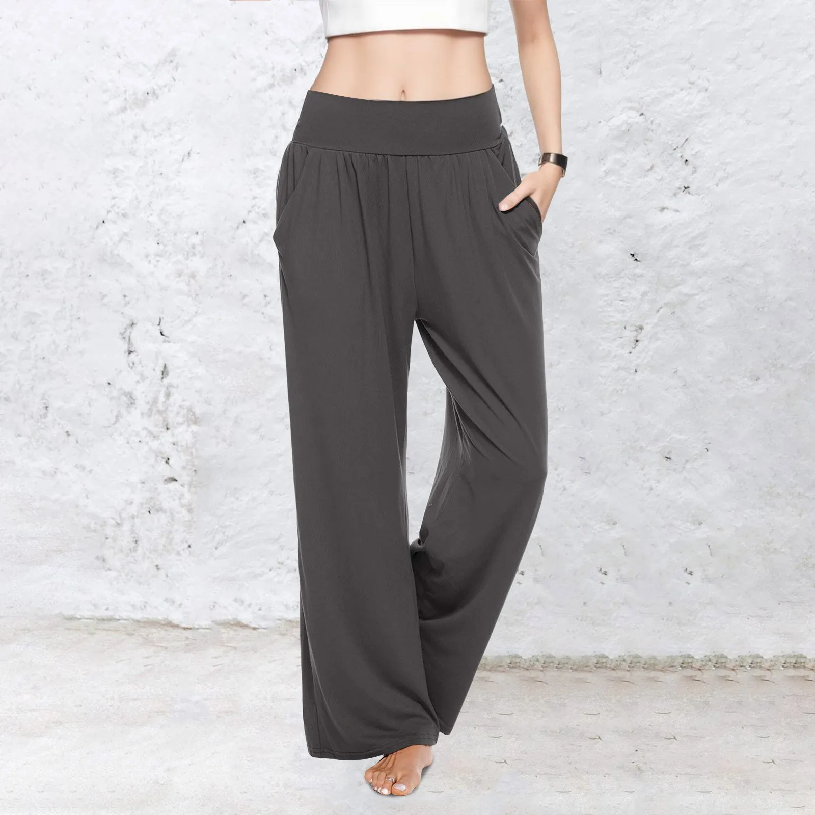 

Women's Wide Leg Trousers Solid Color Casual Comfortable Loose Yoga Dance Lady Fashion Pants Long Straight Sweatpants Summer New