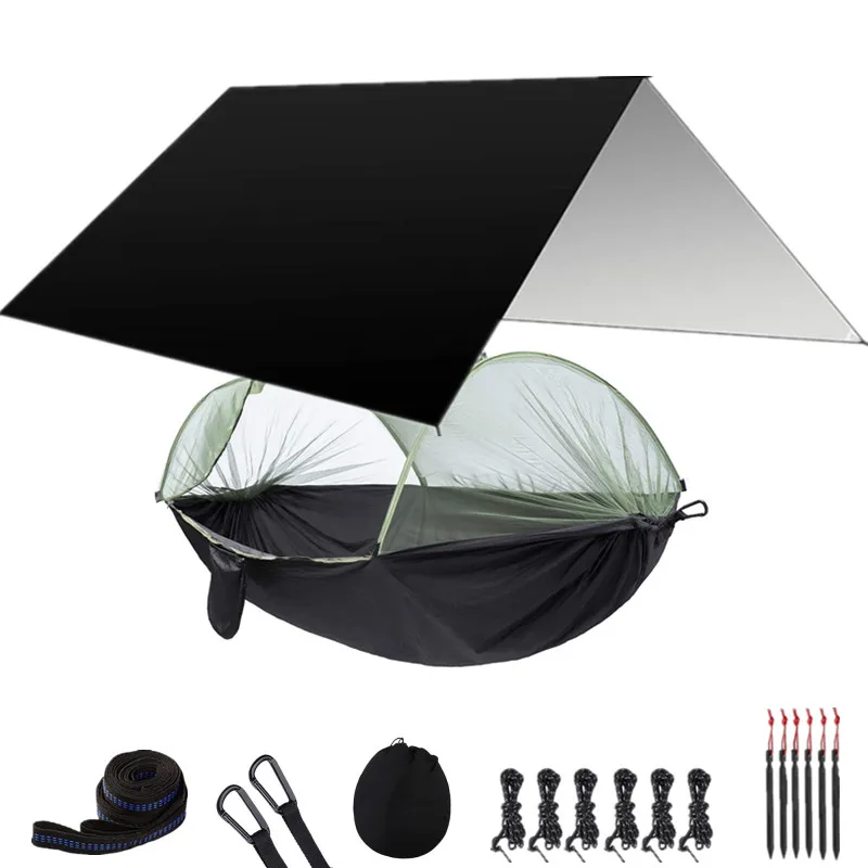 Outdoor Camping Hammock with Mosquito Net and Sun Shelter,Pop-Up Portable Double Parachute Swing Hammocks Tent Tarp Rain Fly