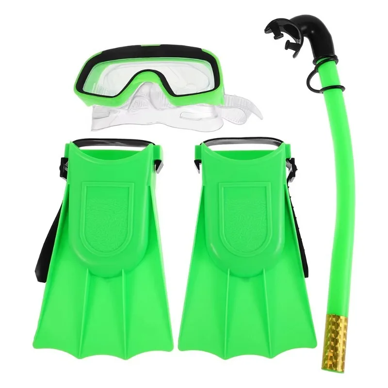 Kids Snorkel Set Ages 5-10 Anti-Fog Swimming Mask Dry Snorkel Adjustable Flippers Snorkeling Gear