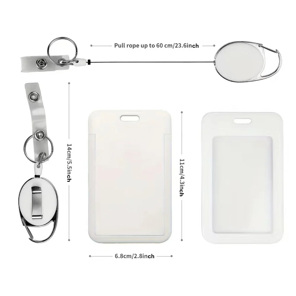 1pc Creative Employee Work Badge Protector with Keychain Clip Identity Badge Card Case Plastic Card Set Half 26 Letters Pattern
