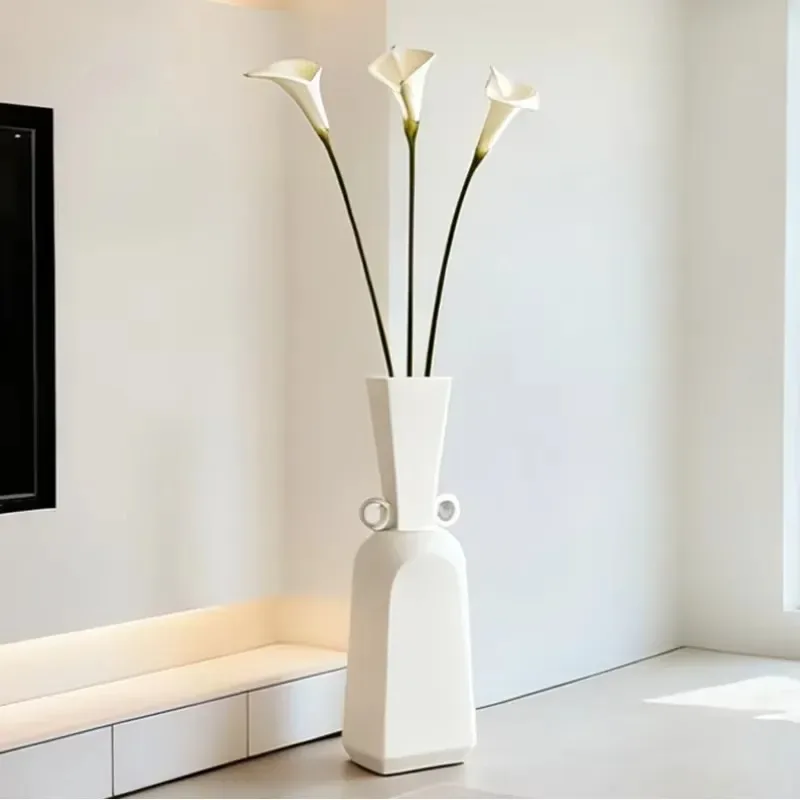Art Deco White Fiberglass Floor Vase Modern Design for Home Office Wedding Party Dried Flower Decoration