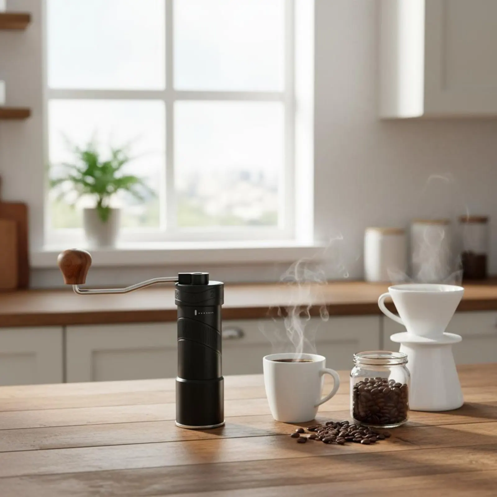 

Manual Coffee Grinder External Adjustment Hand Crank Coffee Mill Adjustable Burr Grinder Non-Slip Grip Kitchen Tool for Outdoor