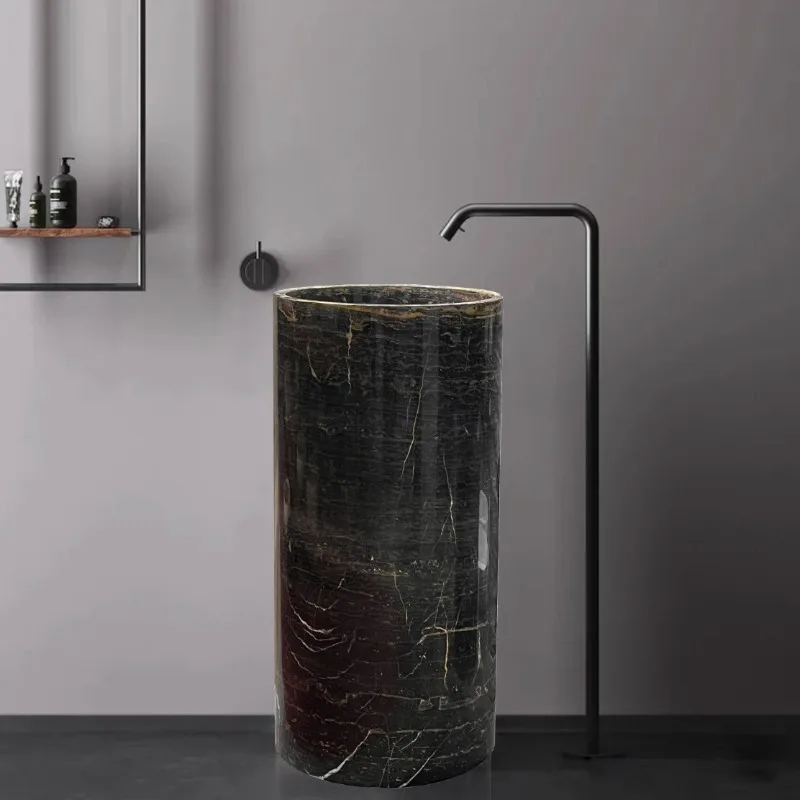 Lavabo a colonna in marmo naturale integrato, pietra grezza formata, lavabo a colonna