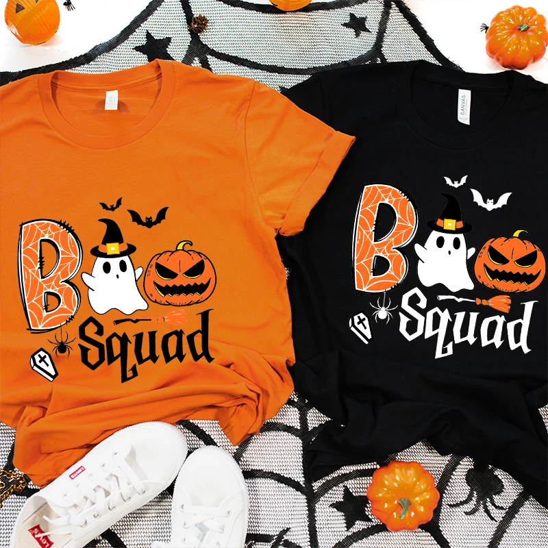 Boo Squad Shirts Family Matching T-shirt for Women Men Halloween Party Tops Halloween Clothes Funny Spooky Boo Crew Tees Shirt