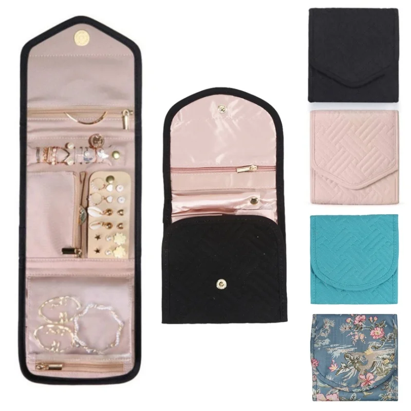 

Foldable Portable Travel Jewelry Bag For Necklace Earrings Rings Jewelry Case Organizer Journey Storage Bags For Women Girls