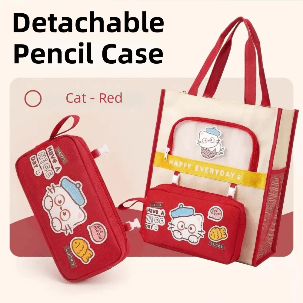 Kawaii Cute Animals Tote School Bag Handheld Oxford Cloth Cartoon a4 File Bag Large Capacity Detachable Pencil Case