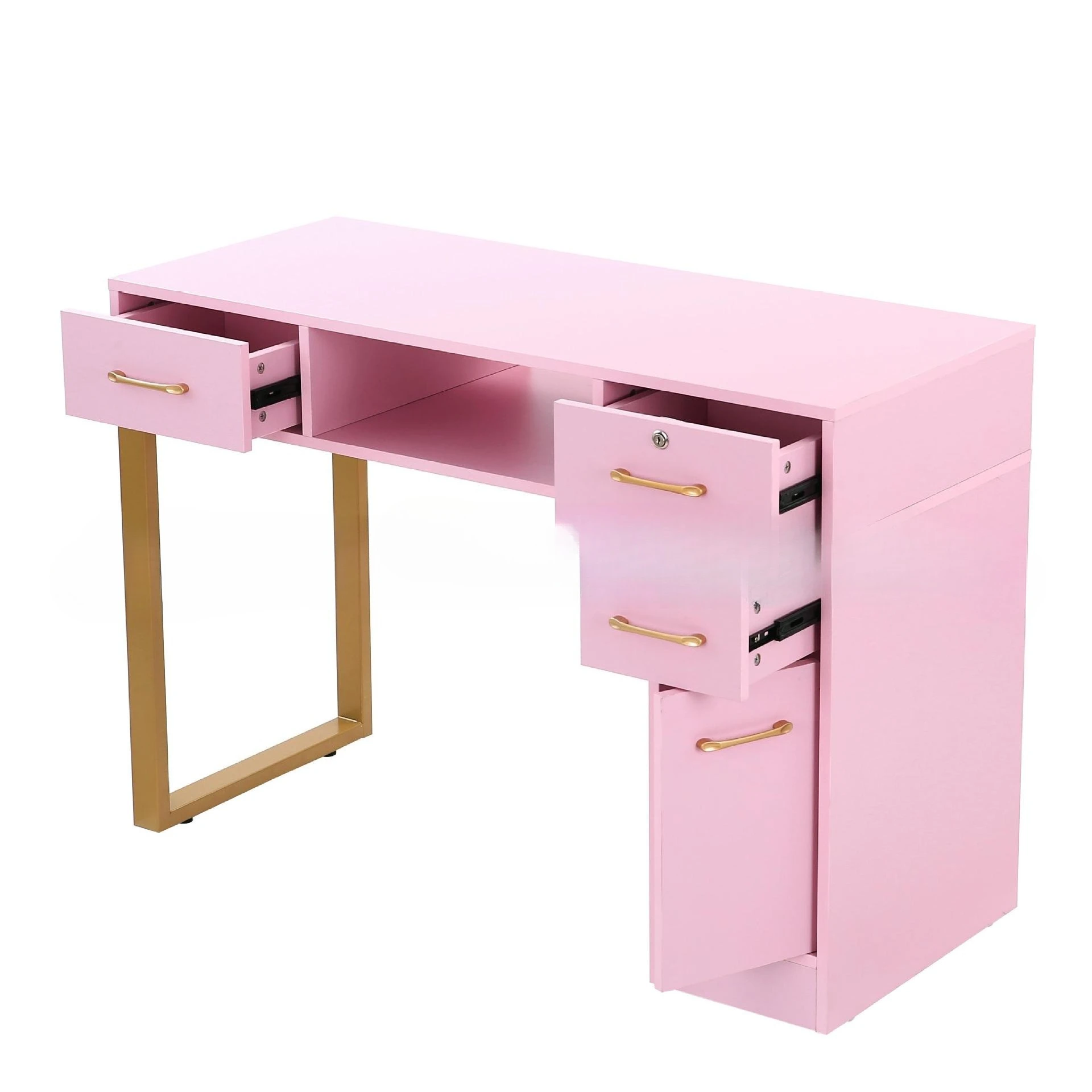 Pink manicure table with hand pillow vacuum cleaner silent slide drawer multi-layer storage beauty shop manicure table