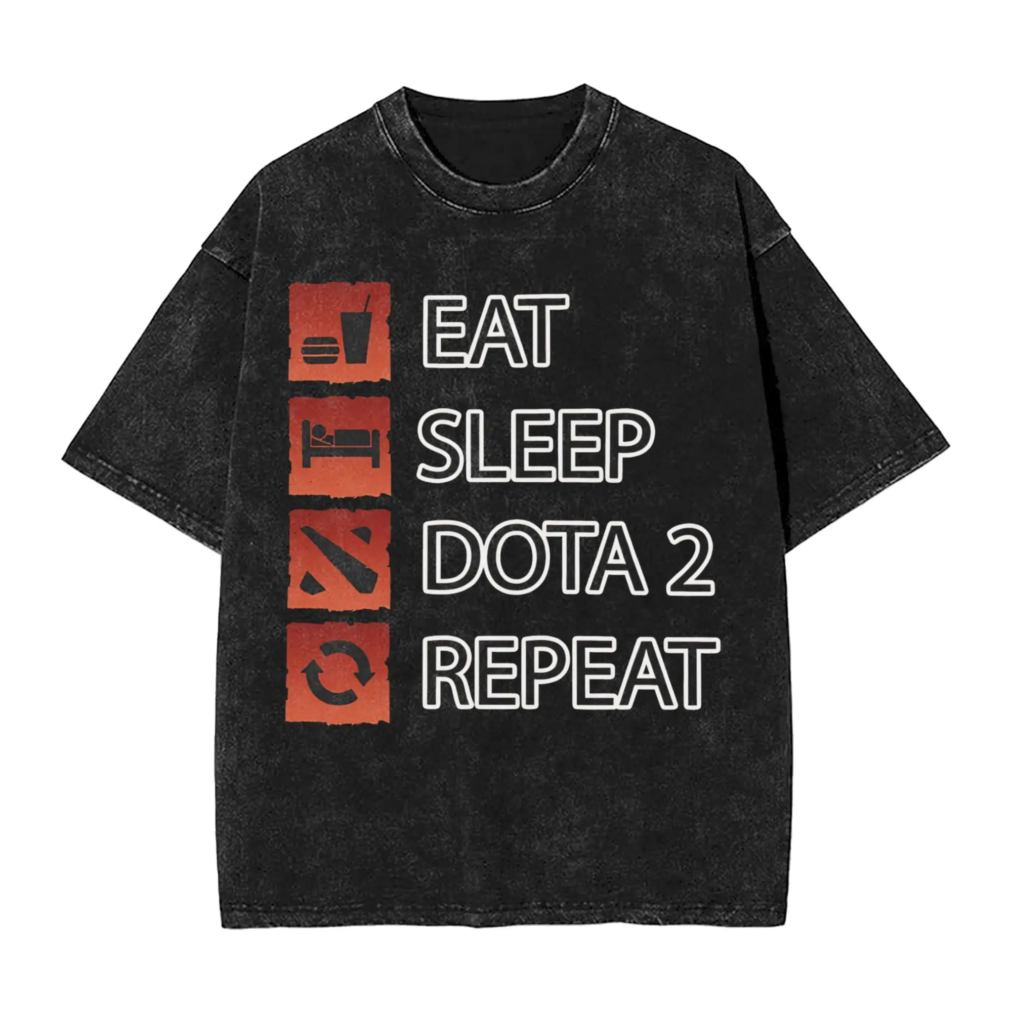 Dota 2 Gamer Life - Eat Sleep Dota 2 Repeat  Washed T Shirt Streetwear Hip Hop Fashion T-Shirt  Tee Shirt for Men Women