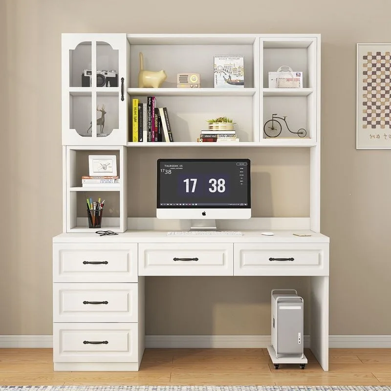 Solid wood desk, bookshelf combo integrated desk, student desk, home study office desk