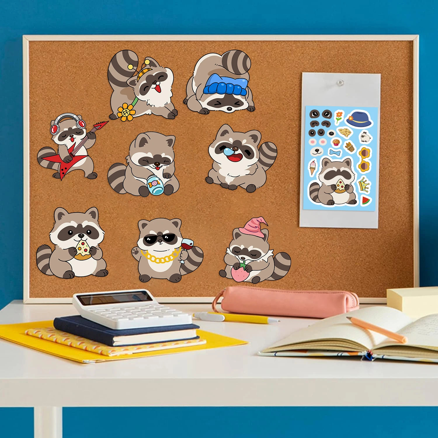 8/16/24 قطعة الراكون جعل وجه لغز ملصقات الكرتون التفاعلية لغز الحيوانات DIY بها بنفسك ملصقات الوجه