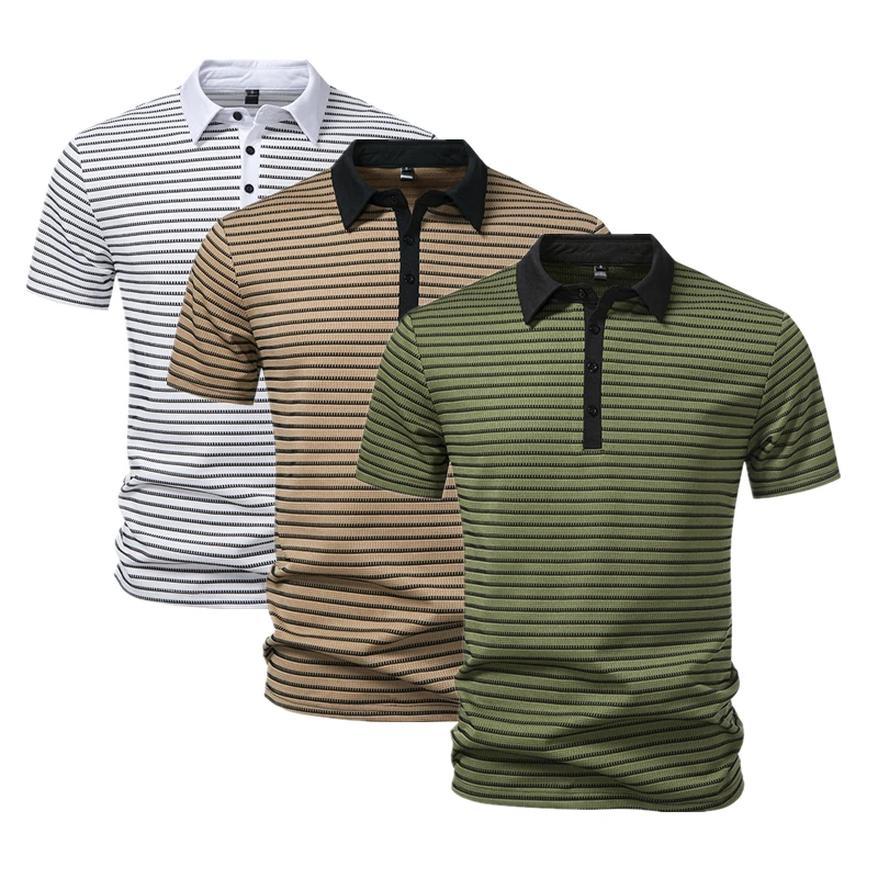 

New Men's Two-Tone Striped Short-Sleeve T-Shirt with a Collar