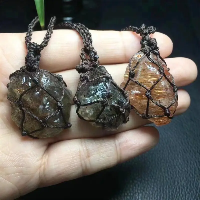 Natural Black Gold Super Sevsen Quartz Woven Pendant Handmade Women Healing Crystal  Women Man  Jewelry Christmas Gift 1PCS