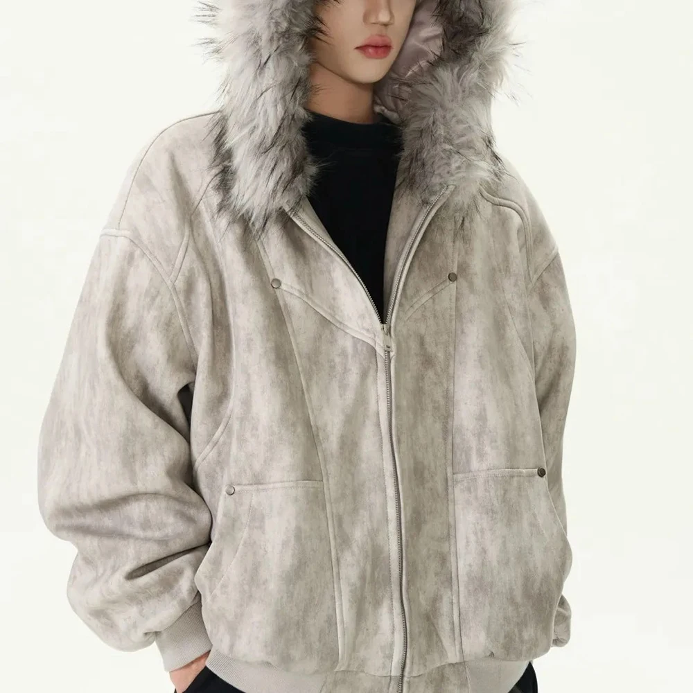 Новая зимняя мужская куртка с меховым воротником и капюшоном с длинными рукавами, американская ретро-мода, модный уличный повседневный свободный нишевый мужской топ