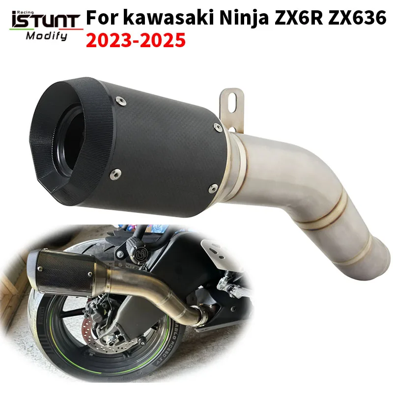 Motorcycle Exhaust Systems Escape Moto Carbon Fiber Muffler Slip On For KAWASAKI Ninja ZX-6R ZX6R ZX636 2023 2024 2025