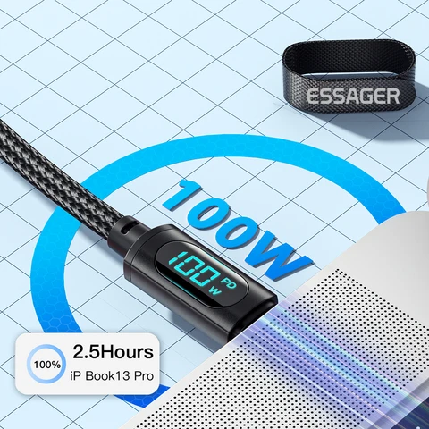 Essager USB-C кабель 100 Вт 7A для быстрой зарядки устройств — фото модели