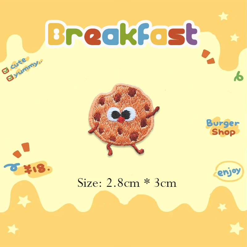 Cartoon Breakfast Embroidery Cookie Bread Cheese Rice Ball Patches For DIY Clothing Iron on Patch with Glue on The Back