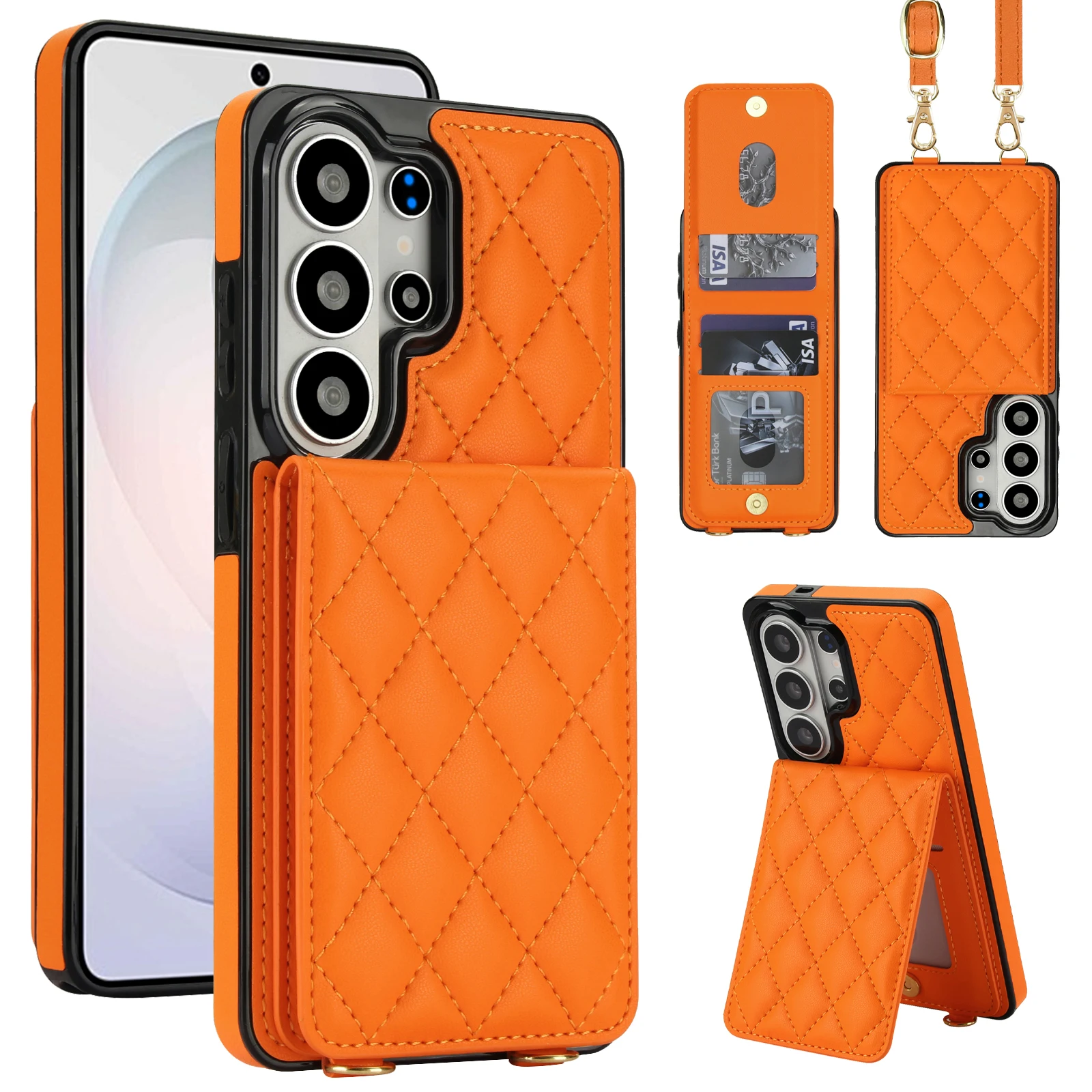 

Crossbody Strap Leather Geometric Card Holder Wallet Case For Samsung Galaxy S26 Ultra S25 S24 S23, Flip Kickstand Phone Cover
