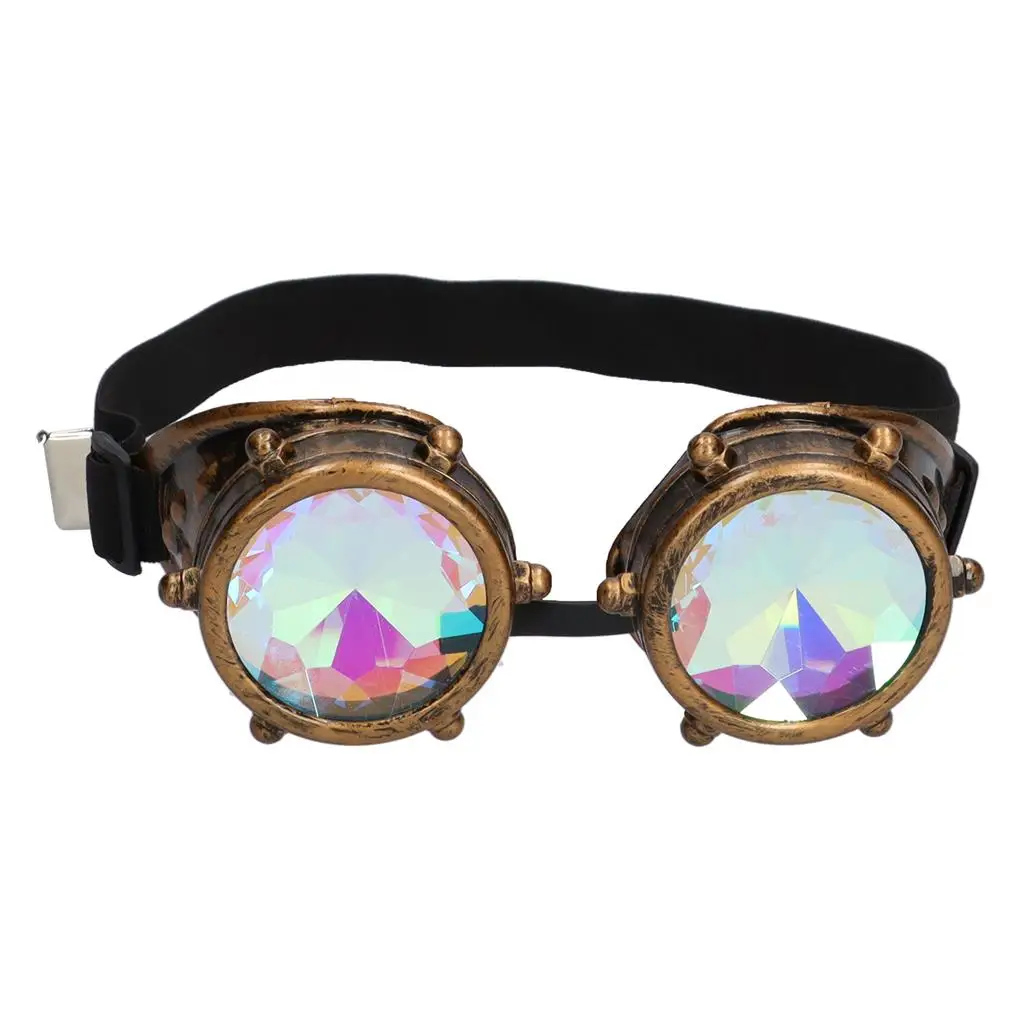 Kaleidoscope Goggles Steampunk Decorative Glasses Rainbow Crystal Lens Vintage Halloween Eyewear Props Antique brass