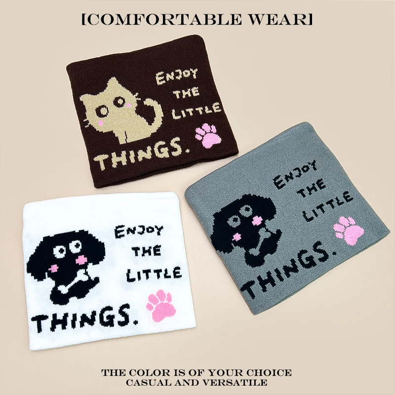 따뜻한 캐주얼 패션 야외 비니 귀여운 다용도 한국 신상 남녀 공용 만화 자카드 고양이 강아지 발자국 글자 니트 모자