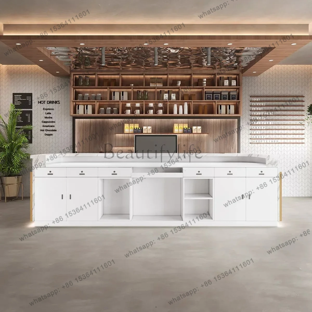 jj58 Cashier New Chinese-style hotel catering shop Commercial barbecue shop, curved front desk9344