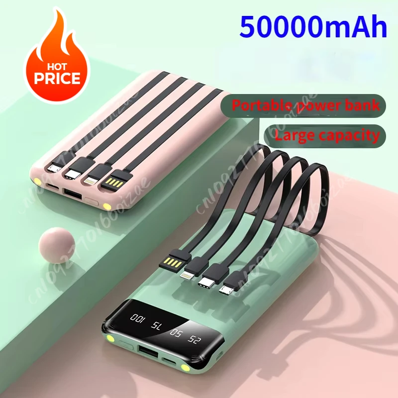 New 50000mAh Convenient Large Capacity Mobile Power Bank with 4-Wire Power Bank External Battery Mirror Screen for IPhone Xiaomi