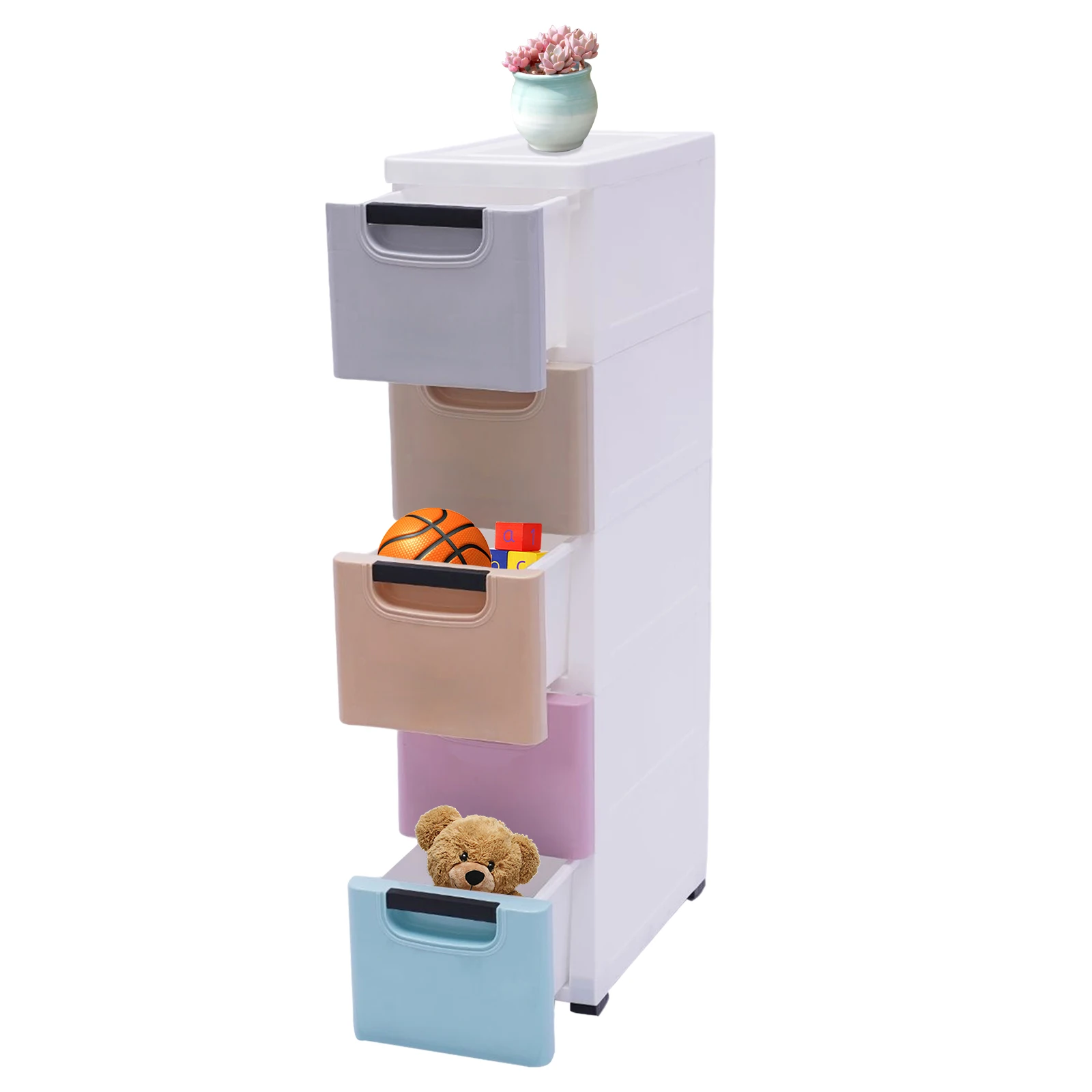 Modern PP Storage cabinet 5 layers  Rolling Narrow Cabinet With Drawer And Wheel 20 × 40 × 84cm