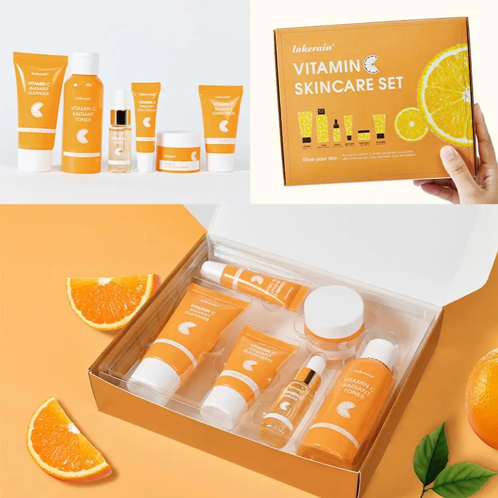 مجموعة العناية بالبشرة فيتامين C لتبييض البقع الداكنة وتصحيح البشرة، مجموعة العناية بالبشرة كريم العين، مجموعة فيتامين C لتخفيف البشرة