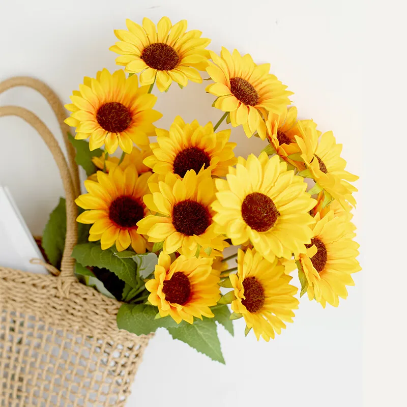 Beautiful Multi-head Sunflower Fake Bouquet Home Decoration Accessories for Wedding and Other Scene Decoration 3 Pieces