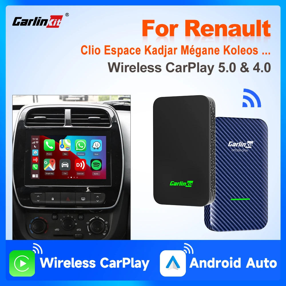 CarlinKit 5.0& 4.0 Wireless Android Auto CarPlay Adapter For Renault Kadjar Koleos Fluence Arkana Sandero Captur Oroch 2017-2024