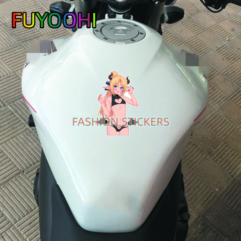 ملصقات فتاة أنيمي من FUYOOHI ، ملصقات دراجة نارية مقاومة للماء ، مقاومة للخدش ، جذع القافلة ، ملحقات JDM ، الموضة