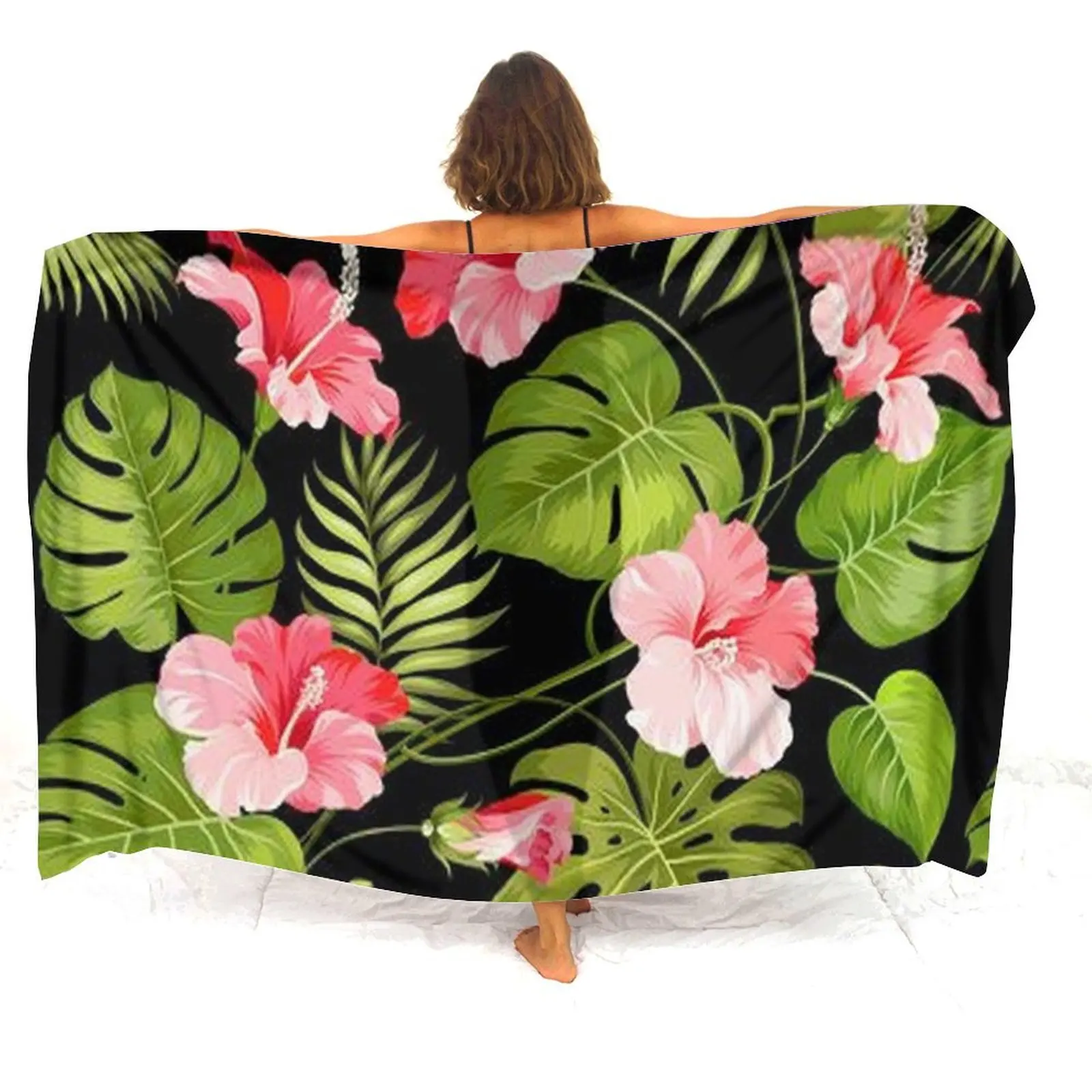 Polynesian Hibiscus Flower Salon Dress women's Shawl Salon Group Customizable Patterns Light And Thin Fabric
