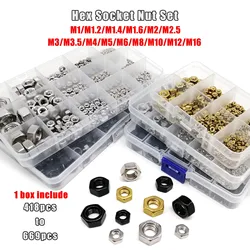 1 Set Mix M1 M1.2 M1.4 M1.6 M2 M2.5 M3 M4 M5 M6 M8 to M16 DIN934 Hex Hexagon Nut Kit Box Black 304 Stainless Steel Brass Steel