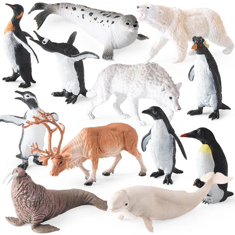 Oenux 6 قطعة حيوانات القطب الجنوبي البطريق القطب الشمالي الدب القطبي الأيائل ختم الذئب عمل أرقام البلاستيكية لعبة تعليمية لطيفة للأطفال هدية #1
