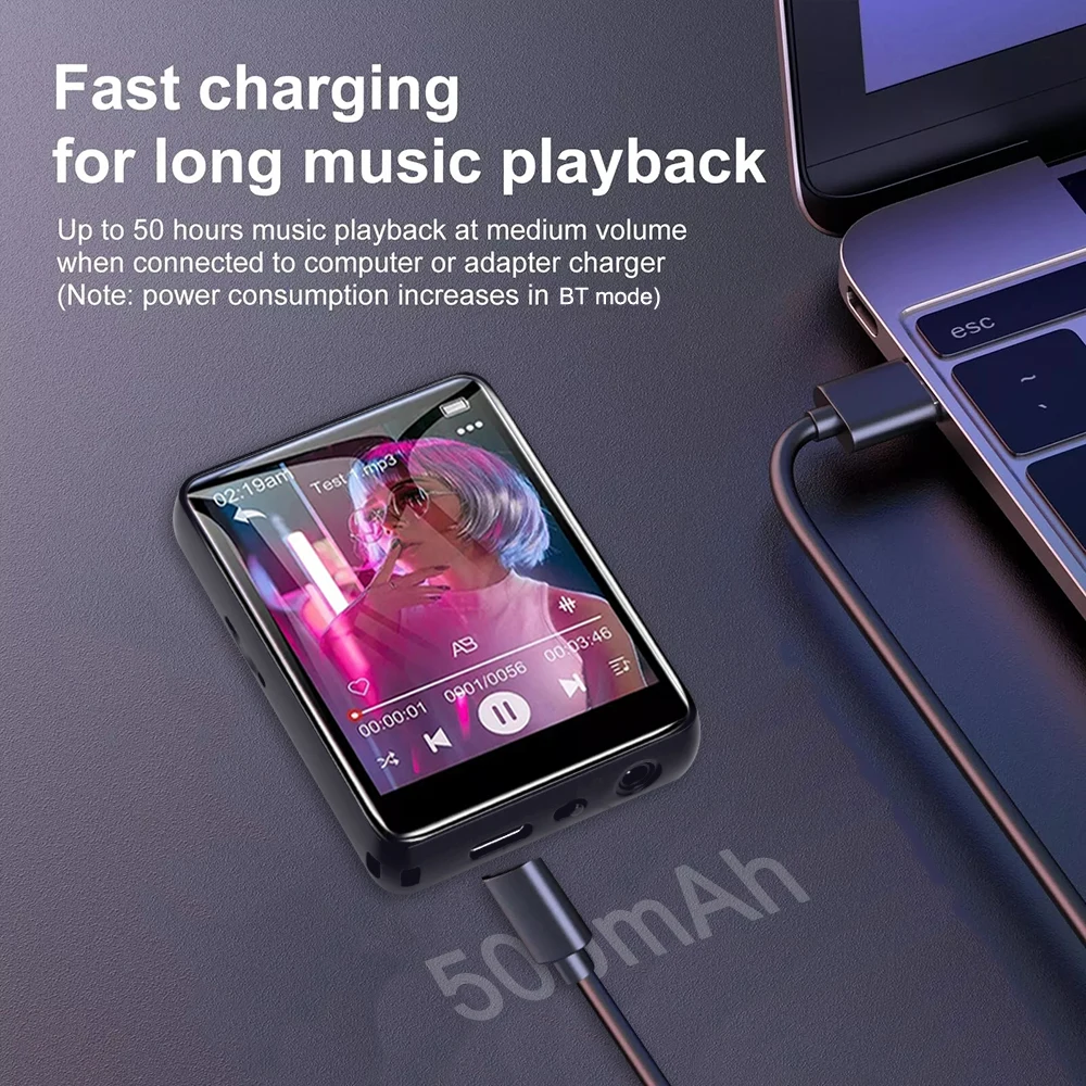مشغل MP3 بشاشة لمس 2.4 بوصة مدمج 32 جيجابايت بلوتوث MP3 وكمان توسيع الذاكرة تسجيل الصوت مشغل موسيقى تشغيل الفيديو