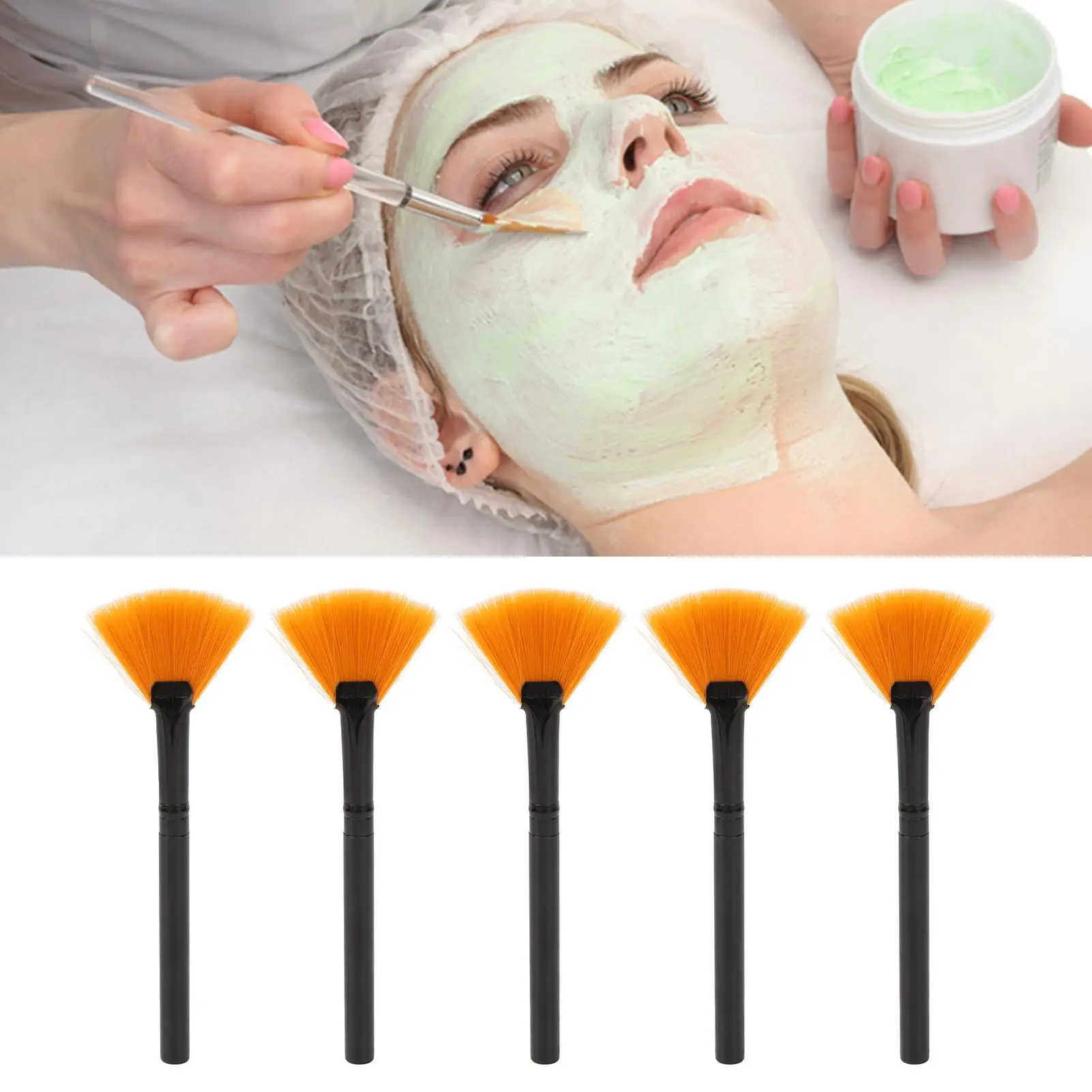 Beauty Fan Mask Brush Long Handle Soft Facial Applicator for DIY Mud Mask, Blush & Glycolic Peel