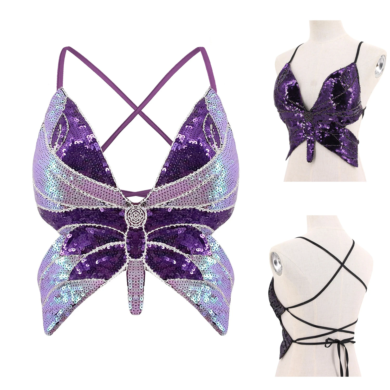 Dance performance sequined top, belly dance butterfly bra, nightclub stage party performance costume