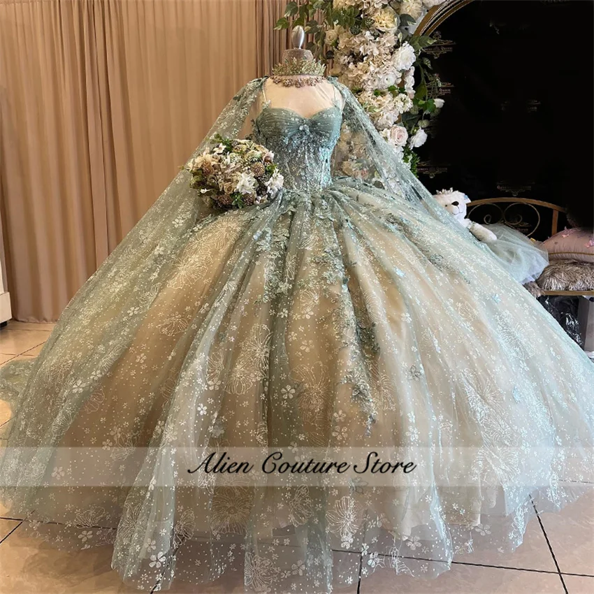 Lavender Purple Quinceanera Dresses Butterfly Appliques Ball Gown 2024 Birthday Party Gowns Cape Vestidos De 15  Customized