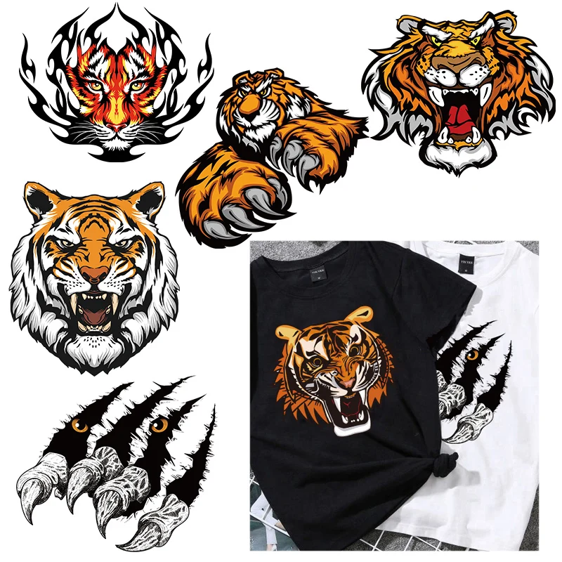 King Of The Forest Tiger Iron On Animal Patches Heat Transfer Stickers For Kids Ironing Transfers For Clothing Diy Appliques