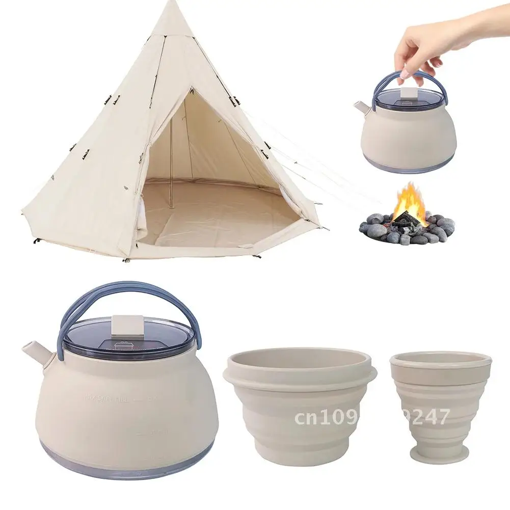 Water Silicone Camping Cook Pot Collapsible Camping Kettle with Lid & Outdoors for Hiking Boiler 1.5L Backpacking